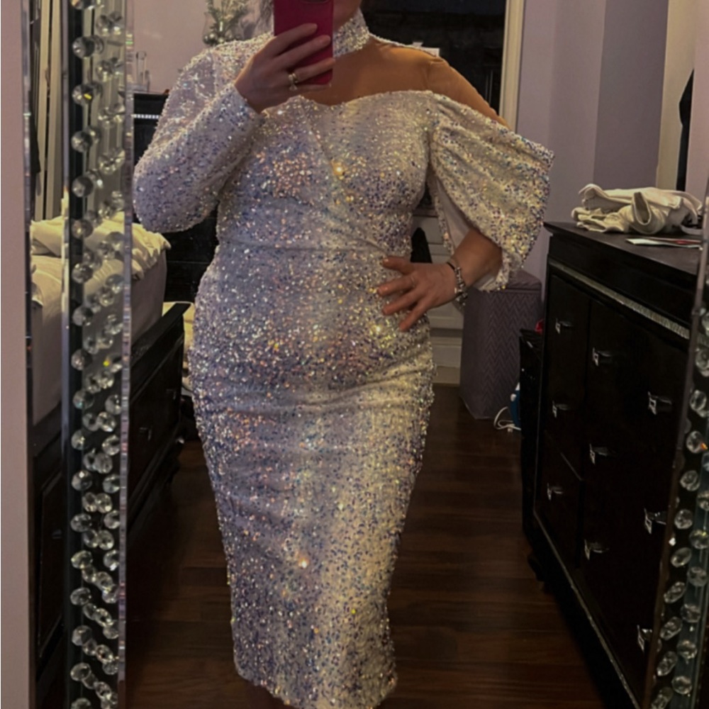 White sparkly midi dress